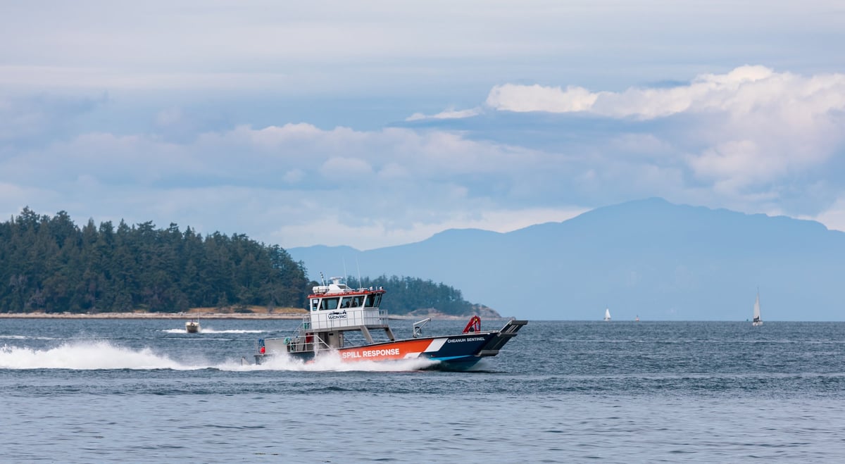 Dedicated spill-response vessel under way on open water